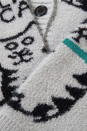 Concert Outfit Vintage Cat Jacquard Knit Cardigan