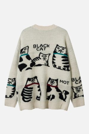 Concert Outfit Vintage Cat Jacquard Knit Cardigan
