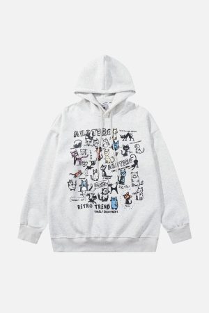 Concert Outfit Vintage Cat Print Hoodie