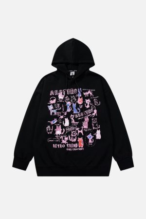 Concert Outfit Vintage Cat Print Hoodie