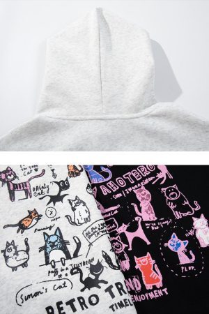 Concert Outfit Vintage Cat Print Hoodie