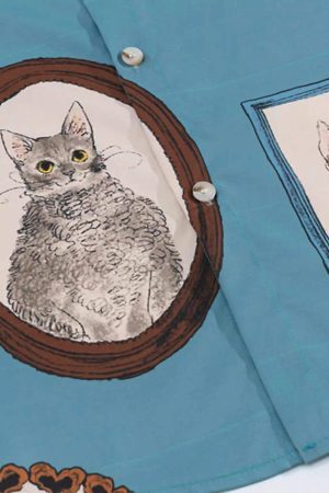 Concert Outfit Vintage Cat Print Short Sleeve Shirt