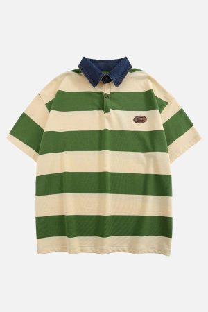 Concert Outfit Vintage Color Striped Polo Shirt