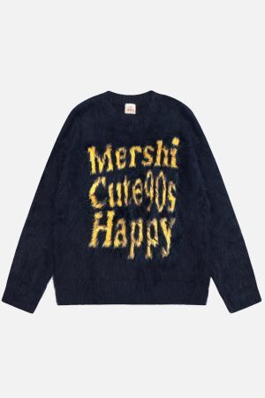 Concert Outfit Vintage Contrast Letter Sweater