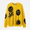 Concert Outfit Vintage Contrasting Smiley Face Sweater