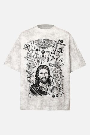 Concert Outfit Vintage Cross Figure Print T-Shirt