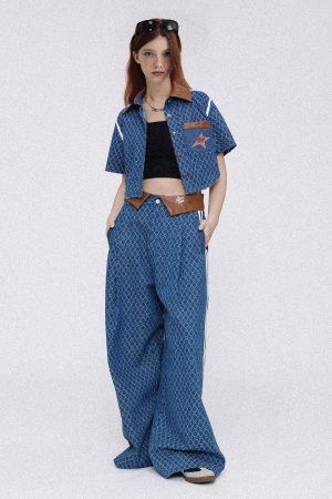 Concert Outfit Vintage Denim Jacquard Baggy Jeans