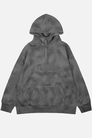 Concert Outfit Vintage Dirty Tie-Dye Half Zip-Up Hoodie