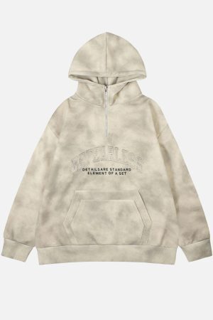 Concert Outfit Vintage Dirty Tie-Dye Half Zip-Up Hoodie