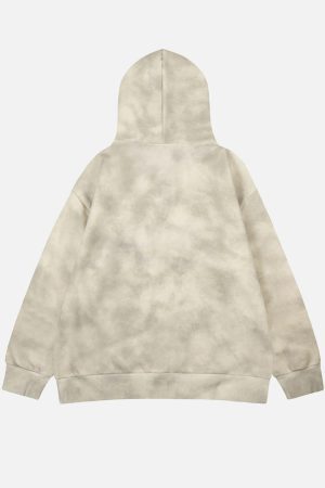 Concert Outfit Vintage Dirty Tie-Dye Half Zip-Up Hoodie