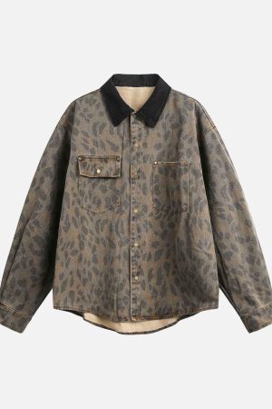 Concert Outfit Vintage Distressed Cheetah Print Denim Shirt