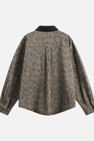 Concert Outfit Vintage Distressed Cheetah Print Denim Shirt