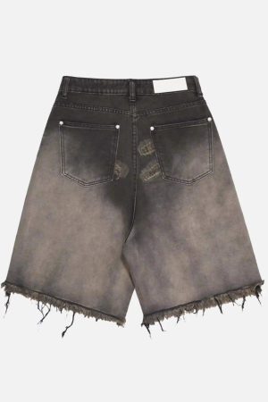 Concert Outfit Vintage Distressed Denim Gradient Shorts