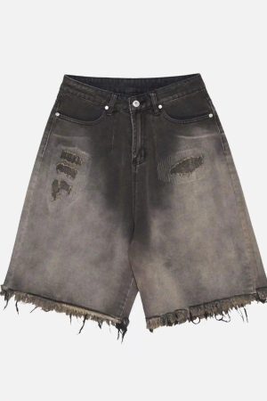 Concert Outfit Vintage Distressed Denim Gradient Shorts