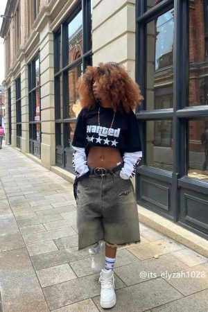 Concert Outfit Vintage Distressed Denim Gradient Shorts