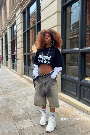 Concert Outfit Vintage Distressed Denim Gradient Shorts