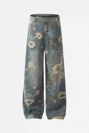 Concert Outfit Vintage Distressed Floral Jeans