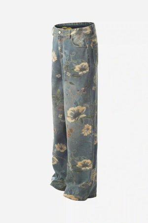 Concert Outfit Vintage Distressed Floral Jeans