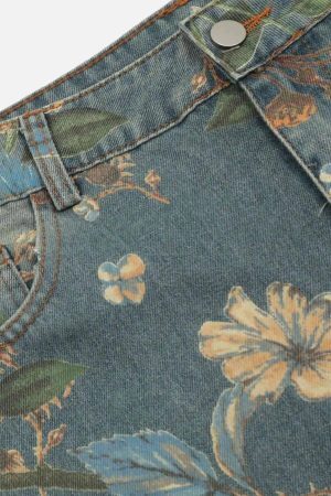 Concert Outfit Vintage Distressed Floral Jeans