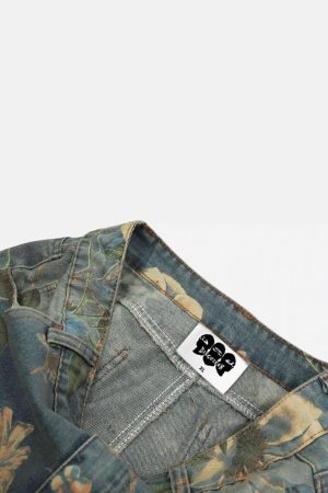 Concert Outfit Vintage Distressed Floral Jeans