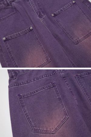 Concert Outfit Vintage Distressed Large Pocket Jeans