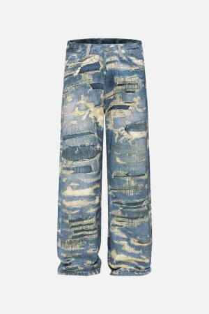 Concert Outfit Vintage Distressed Print 'Ripped' Jeans