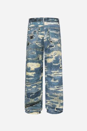 Concert Outfit Vintage Distressed Print 'Ripped' Jeans