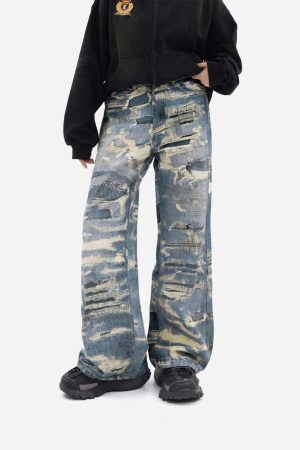 Concert Outfit Vintage Distressed Print 'Ripped' Jeans