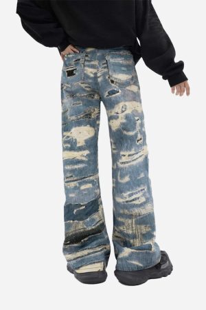 Concert Outfit Vintage Distressed Print 'Ripped' Jeans