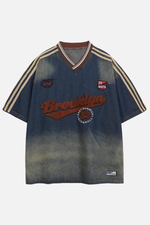 Concert Outfit Vintage Distressed Washed Gradient Denim T-Shirt