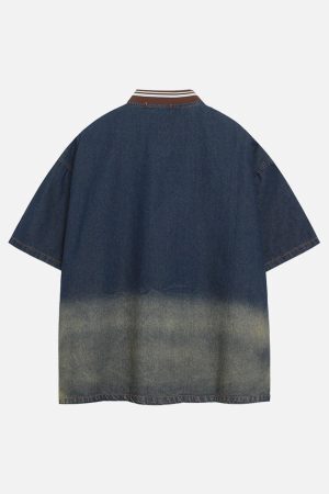 Concert Outfit Vintage Distressed Washed Gradient Denim T-Shirt