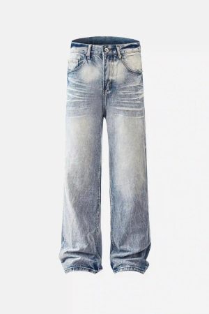 Concert Outfit Vintage Distressed Washed Straight Jeans