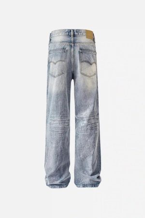 Concert Outfit Vintage Distressed Washed Straight Jeans