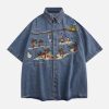 Concert Outfit Vintage Embroidered Denim Short Sleeve Shirt