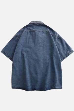 Concert Outfit Vintage Embroidered Denim Short Sleeve Shirt