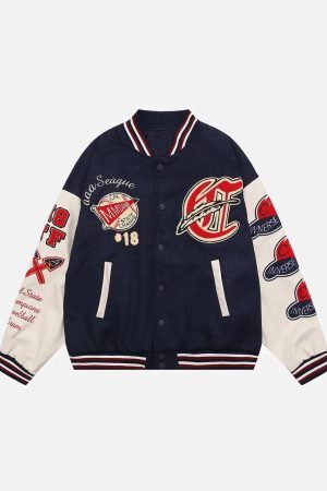 Concert Outfit Vintage Flock Print Varsity Jacket
