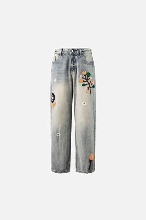Concert Outfit Vintage Floral Towel Embroidered Jeans
