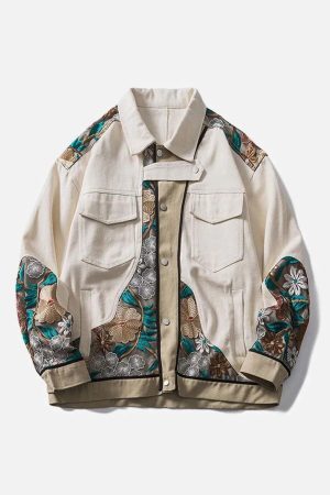 Concert Outfit Vintage Flower Embroidery Stitching Jacket