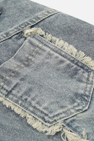 Concert Outfit Vintage Fringed Raw-Edge Jeans