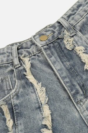 Concert Outfit Vintage Fringed Raw-Edge Jeans