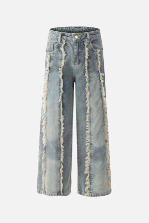 Concert Outfit Vintage Fringed Raw-Edge Jeans