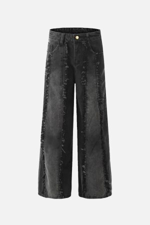 Concert Outfit Vintage Fringed Raw-Edge Jeans