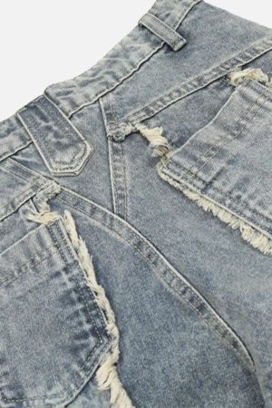 Concert Outfit Vintage Fringed Raw-Edge Jeans