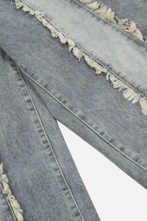 Concert Outfit Vintage Fringed Raw-Edge Jeans