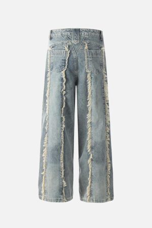 Concert Outfit Vintage Fringed Raw-Edge Jeans