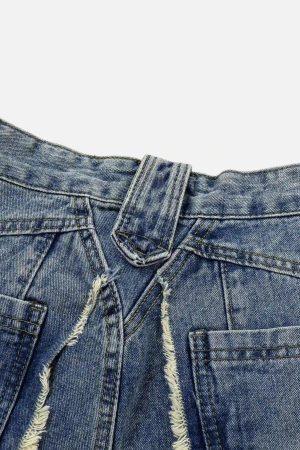 Concert Outfit Vintage Fringed Raw-Edge Oversized Jeans