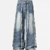 Concert Outfit Vintage Fringed Raw-Edge Oversized Jeans
