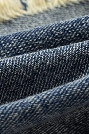 Concert Outfit Vintage Fringed Raw-Edge Oversized Jeans