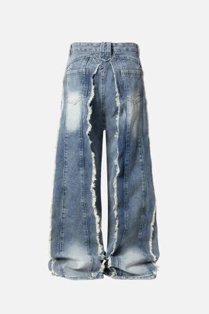 Concert Outfit Vintage Fringed Raw-Edge Oversized Jeans