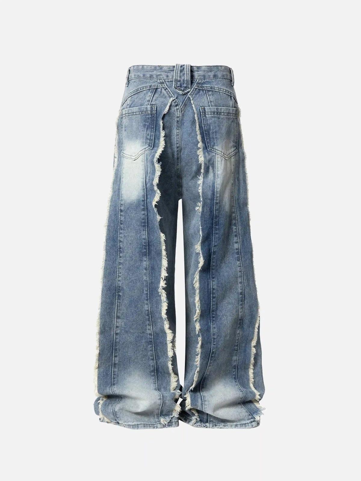 Concert Outfit Vintage Fringed Raw-Edge Oversized Jeans Concert Outfit Vintage Fringed Raw-Edge Oversized Jeans